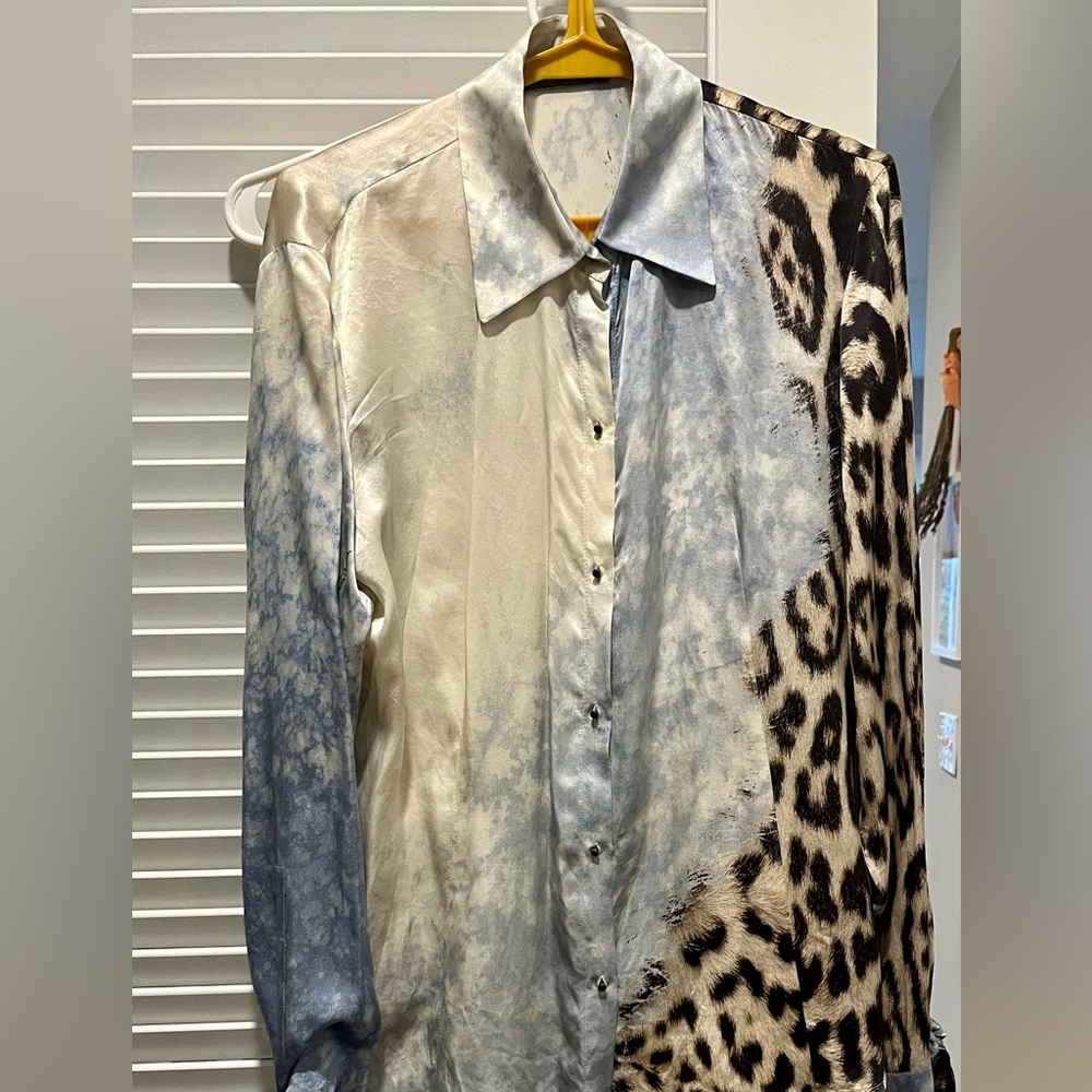 100% silk Roberto Cavalli leopard/animal print blouse